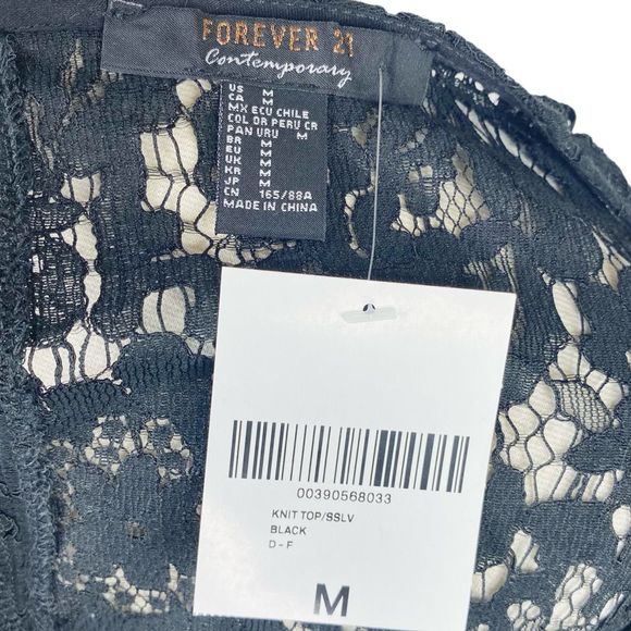 Forever 21 Black Crochet Lace Cropped Blouse - Size Medium - Picture 4 of 4